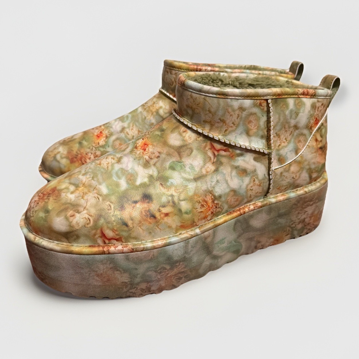 Collina Strada X Ugg Ultra Platform Bootie Size Women's Us 12 Green Floral Print